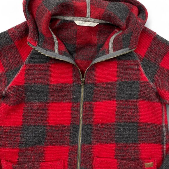 Woolrich Wool Blend Hooded Mid Weight Duffle Coat Jacket Red Plaid Women's Small - Picture 3 of 10